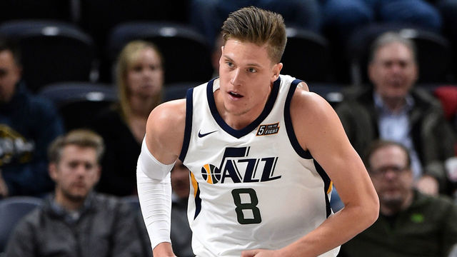 SALT LAKE CITY, UT - OCTOBER 2: Jonas Jerebko #8 of the Utah Jazz runs up court during their game against the Sydney Kings at Vivint Smart Home Arena on October 2, 2017 in Salt Lake City, Utah.