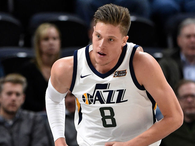 SALT LAKE CITY, UT - OCTOBER 2: Jonas Jerebko #8 of the Utah Jazz runs up court during their game against the Sydney Kings at Vivint Smart Home Arena on October 2, 2017 in Salt Lake City, Utah.