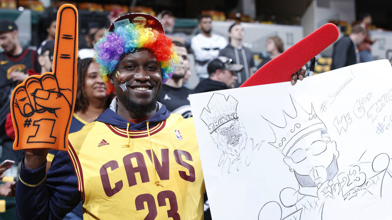 INDIANAPOLIS, IN - APRIL 22: A fan of LeBron James of the Cleveland Cavaliers is seen before game four of the NBA Playoffs against the Indiana Pacers at Bankers Life Fieldhouse on April 22, 2018 in Indianapolis, Indiana. NOTE TO USER: User expressly acknowledges and agrees that, by downloading and or using the photograph, User is consenting to the terms and conditions of the Getty Images License Agreement.