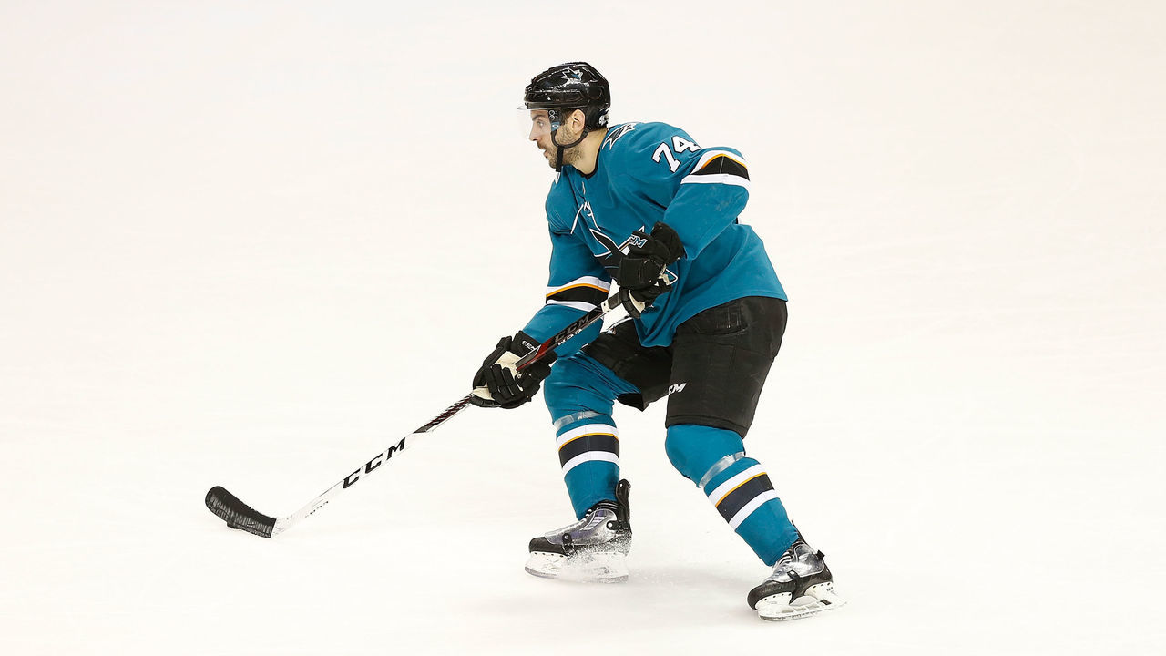 SAN JOSE, CA - MARCH 10: Dylan DeMelo #74 of the San Jose Sharks skates towards goal in the second period against the Washington Capitals at SAP Center on March 10, 2018 in San Jose, California.
