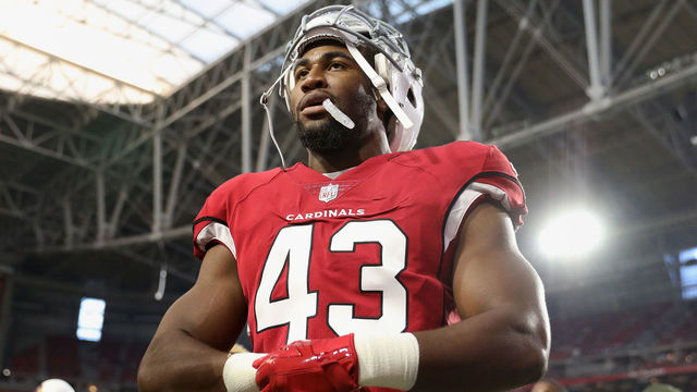 GLENDALE, AZ - AUGUST 12: Linebacker Haason Reddick #43 of the Arizona Cardinals walks off the field before the NFL game against the Oakland Raiders at the University of Phoenix Stadium on August 12, 2017 in Glendale, Arizona. The Cardinals defeated the Raiders 20-10.