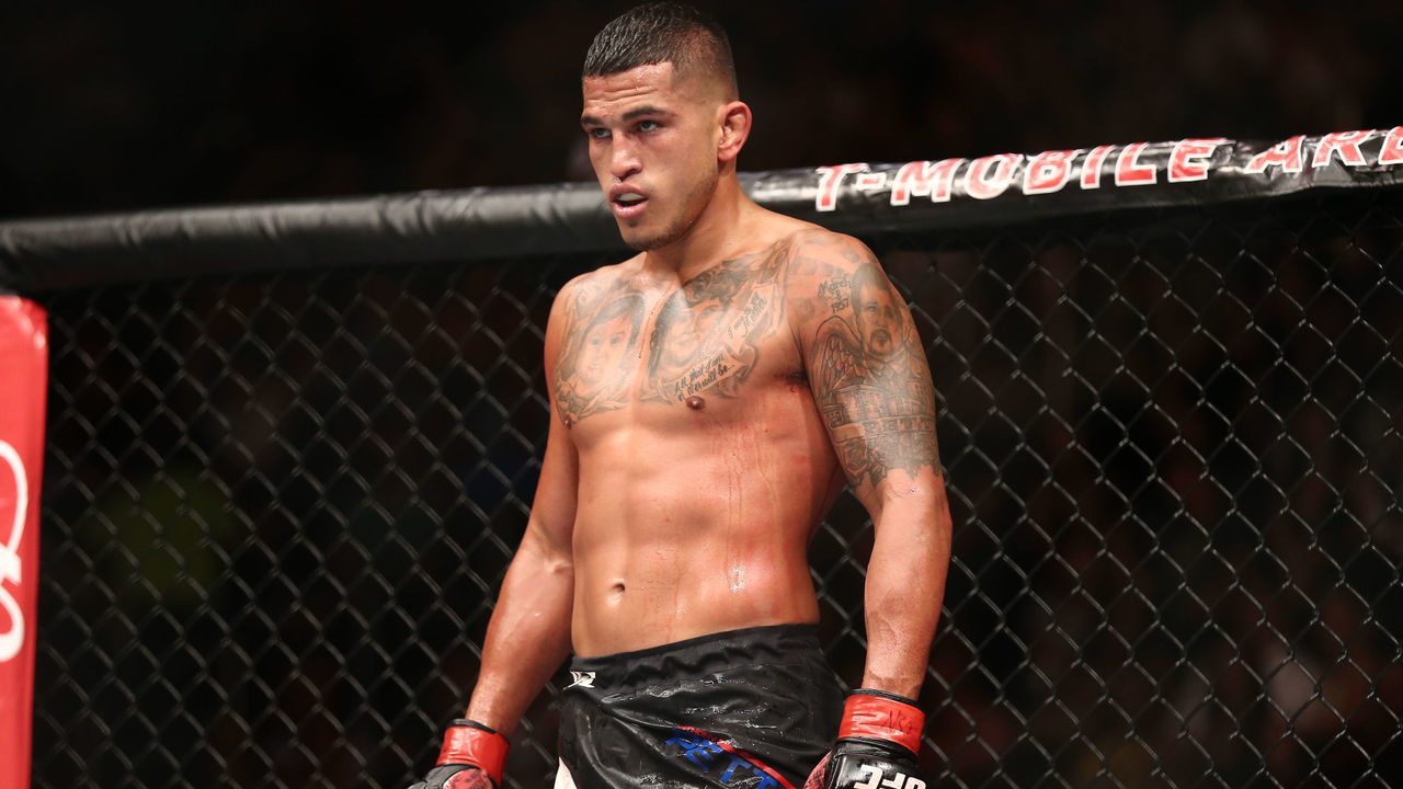LAS VEGAS, NV - JULY 9: (L-R) Anthony Pettis stands in the Octagon between rounds of his bout against Jim Miller in their lightweight bout during the UFC 213 event at T-Mobile Arena on July 9, 2017 in Las Vegas, Nevada.