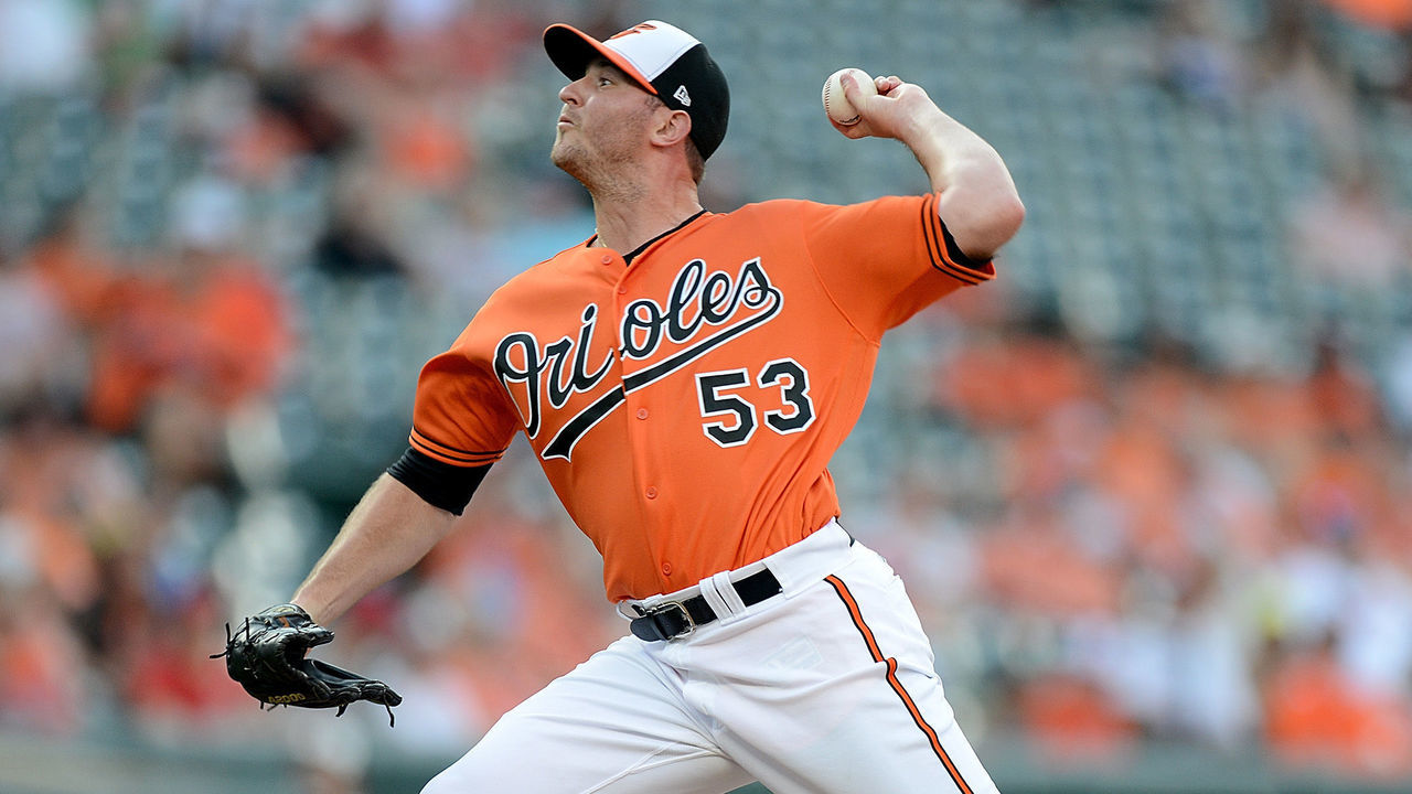 BALTIMORE, MD - JUNE 30: Zach Britton #53 of the Baltimore Orioles pitches in the ninth inning against the Los Angeles Angels at Oriole Park at Camden Yards on June 30, 2018 in Baltimore, Maryland.