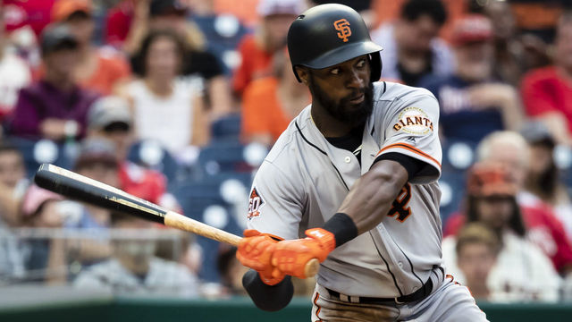 WASHINGTON, DC - JUNE 10: Austin Jackson #16 of the San Francisco Giants at bat against the Washington Nationals during the ninth inning at Nationals Park on June 10, 2018 in Washington, DC.