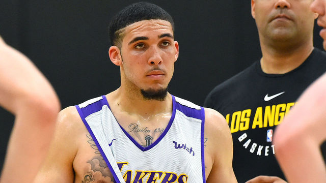 LOS ANGELES, CA - MAY 29: LiAngelo Ball #2 stands on the court as he listens to head coach Luke Walton of the Los Angeles Lakers during the Los Angeles Lakers 2018 NBA Pre-Draft Workout on May 29, 2018 in Los Angeles, California.