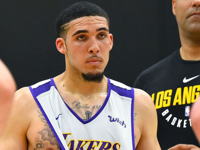 LOS ANGELES, CA - MAY 29: LiAngelo Ball #2 stands on the court as he listens to head coach Luke Walton of the Los Angeles Lakers during the Los Angeles Lakers 2018 NBA Pre-Draft Workout on May 29, 2018 in Los Angeles, California.