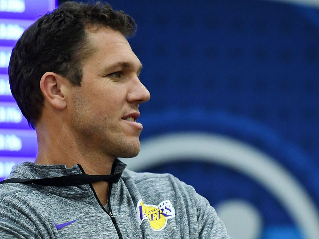 CHICAGO, IL - MAY 17: Head coach Luke Walton of the Los Angeles Lakers watches action during Day One of the NBA Draft Combine at Quest MultiSport Complex on May 17, 2018 in Chicago, Illinois.