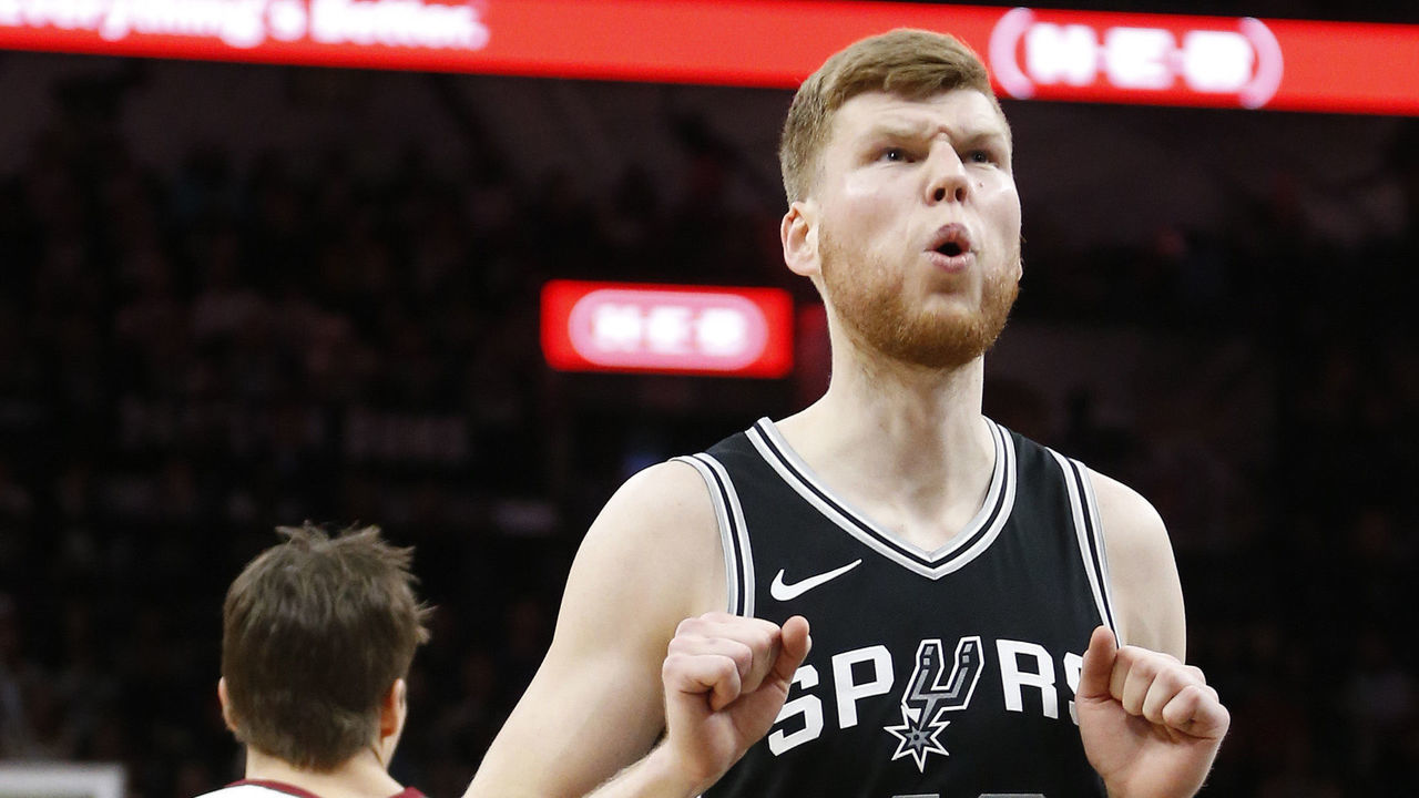SAN ANTONIO,TX - JANUARY 23 : Davis Bertans #42 of the San Antonio Spurs reacts after a turnover against the Cleveland Cavaliers at AT&T Center on January 23, 2018 in San Antonio, Texas. NOTE TO USER: User expressly acknowledges and agrees that , by downloading and or using this photograph, User is consenting to the terms and conditions of the Getty Images License Agreement.