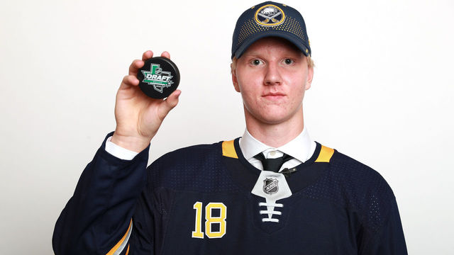 DALLAS, TX - JUNE 22: Rasmus Dahlin poses after being selected first overall by the Buffalo Sabres during the first round of the 2018 NHL Draft at American Airlines Center on June 22, 2018 in Dallas, Texas.