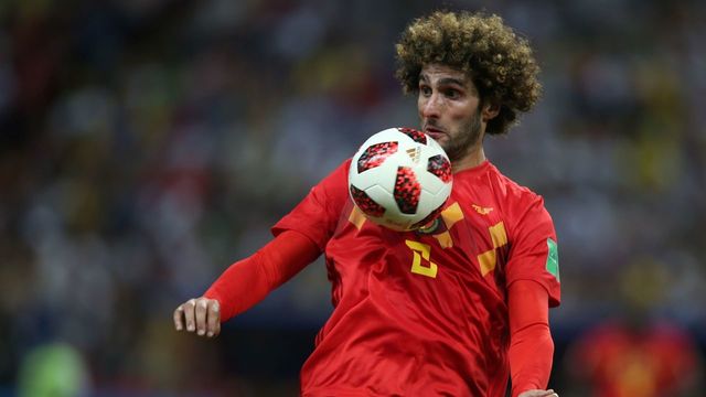 Belgium's midfielder Marouane Fellaini controls the ball during the Russia 2018 World Cup quarter-final football match between Brazil and Belgium at the Kazan Arena in Kazan on July 6, 2018.