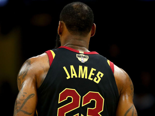CLEVELAND, OH - JUNE 08: LeBron James #23 of the Cleveland Cavaliers reacts in the first half against the Golden State Warriors during Game Four of the 2018 NBA Finals at Quicken Loans Arena on June 8, 2018 in Cleveland, Ohio.
