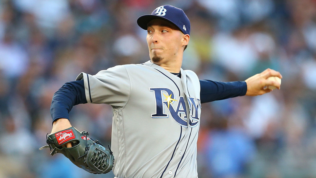NEW YORK, NY - JUNE 14: Blake Snell #4 of the Tampa Bay Rays pitches in the second inning against the New York Yankees at Yankee Stadium on June 14, 2018 in the Bronx borough of New York City.