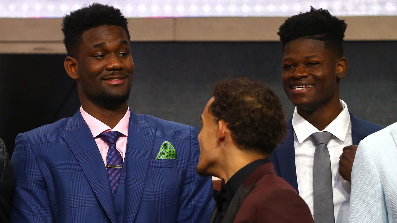 NEW YORK, NY - JUNE 21: Deandre Ayton, Trae Young and Mohamed Bamba look on before the 2018 NBA Draft at the Barclays Center on June 21, 2018 in the Brooklyn borough of New York City.