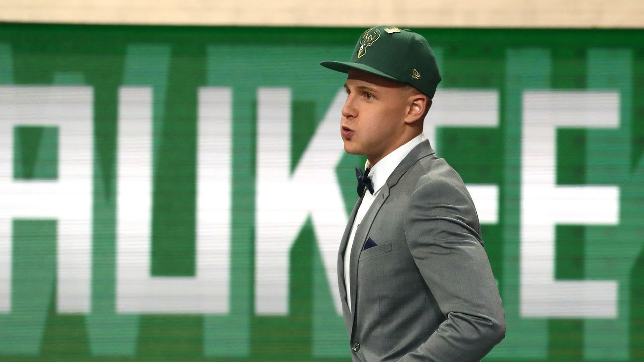 NEW YORK, NY - JUNE 21: Donte DiVincenzo reacts after being drafted 17th overall by the Milwaukee Bucks during the 2018 NBA Draft at the Barclays Center on June 21, 2018 in the Brooklyn borough of New York City.