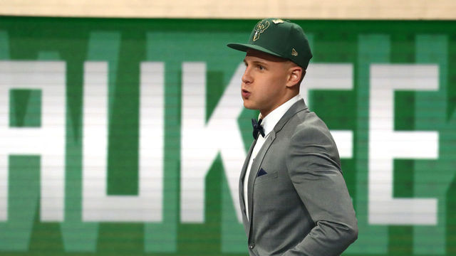 NEW YORK, NY - JUNE 21: Donte DiVincenzo reacts after being drafted 17th overall by the Milwaukee Bucks during the 2018 NBA Draft at the Barclays Center on June 21, 2018 in the Brooklyn borough of New York City.