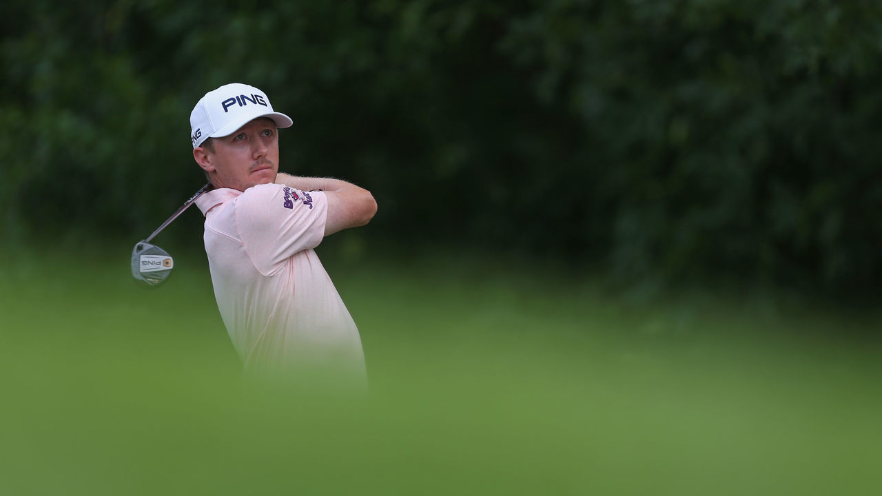 CROMWELL, CT - JUNE 21: Mackenzie Hughes of Canada watches his tee shot on the 12th hole during the first round of the Travelers Championship at TPC River Highlands on June 21, 2018 in Cromwell, Connecticut.