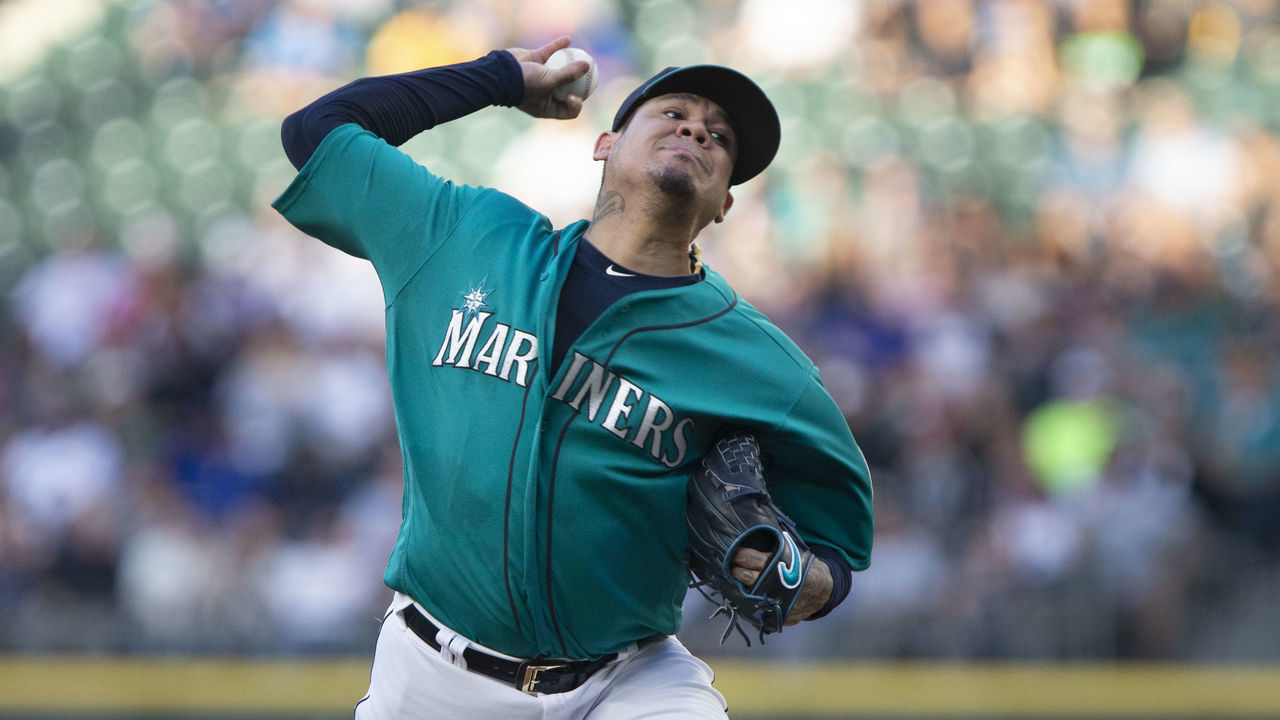 SEATTLE, WA - JULY 06: Felix Hernandez #34 of the Seattle Mariners delivers in the third inning against the Colorado Rockies at Safeco Field on July 6, 2018 in Seattle, Washington.