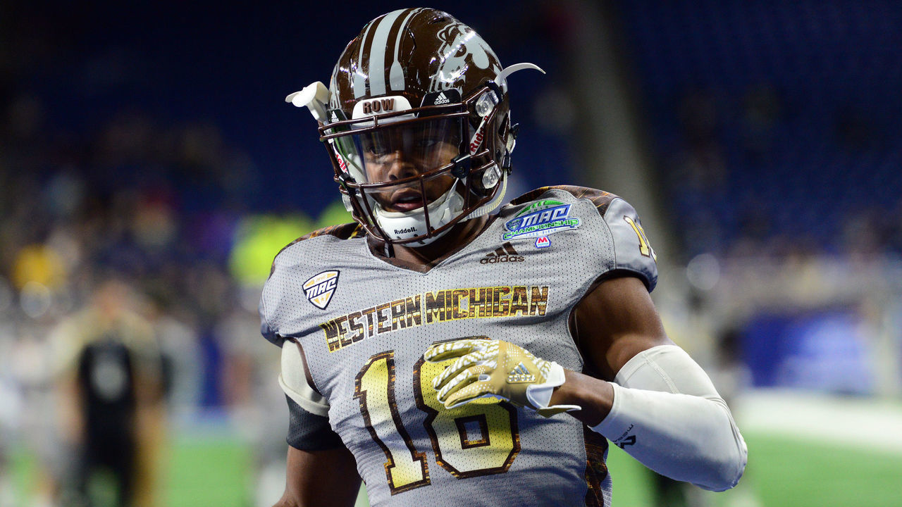 DETROIT, MI - DECEMBER 02: Western Michigan Broncos Defensive Back Sam Beal (18) warms up for the MAC Championship game between the Ohio Bobcats and the Western Michigan Broncos on December 2, 2016, at Ford Field in Detroit, Michigan.