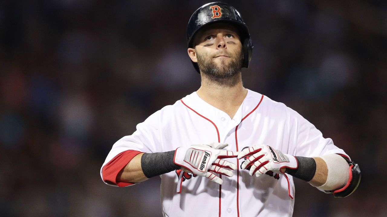 BOSTON, MA - MAY 29: Dustin Pedroia #15 of the Boston Red Sox looks on during the seventh inning against the Toronto Blue Jays at Fenway Park on May 29, 2018 in Boston, Massachusetts.