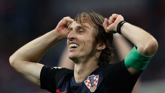 TOPSHOT - Croatia's midfielder Luka Modric celebrates after the Russia 2018 World Cup quarter-final football match between Russia and Croatia at the Fisht Stadium in Sochi on July 7, 2018. - Croatia beat Russia 4-3 on penalties on Saturday to set up a World Cup semi-final against England after a dramatic match full of twists and turns.
