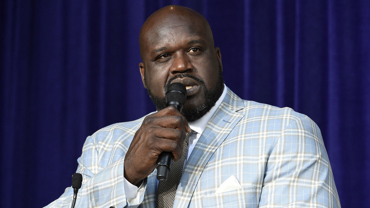 LOS ANGELES, CA - MARCH 24: Former Los Angeles Lakers player Shaquille O'Neal speaks after unveiling of his statue at Staples Center March 24, 2017, in Los Angeles, California.