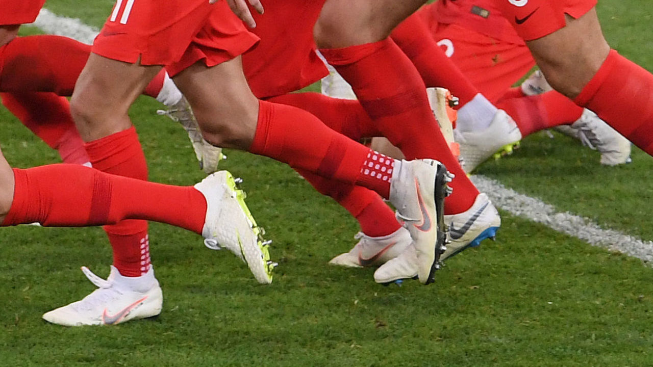 MOSCOW, RUSSIA - JULY 03: l-r John Stones, Harry Kane, Jamie Vardy, Kieran Trippier, Marcus Rashford, Harry Maguire and Jordan Henderson celebrate after Eric Dier of England scores the winning penalty during the 2018 FIFA World Cup Russia Round of 16 match between Colombia and England at Spartak Stadium on July 3, 2018 in Moscow, Russia.