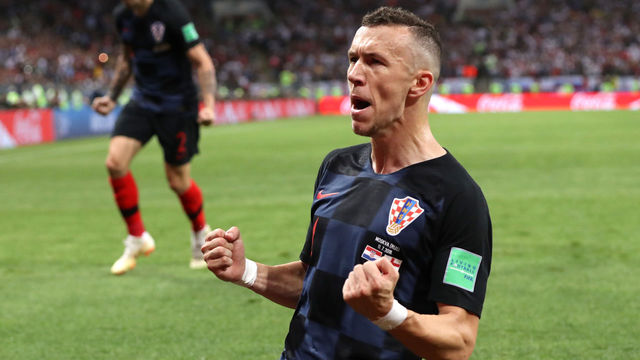 MOSCOW, RUSSIA - JULY 11: Ivan Perisic of Croatia celebrates after scoring his team's first goal during the 2018 FIFA World Cup Russia Semi Final match between England and Croatia at Luzhniki Stadium on July 11, 2018 in Moscow, Russia.
