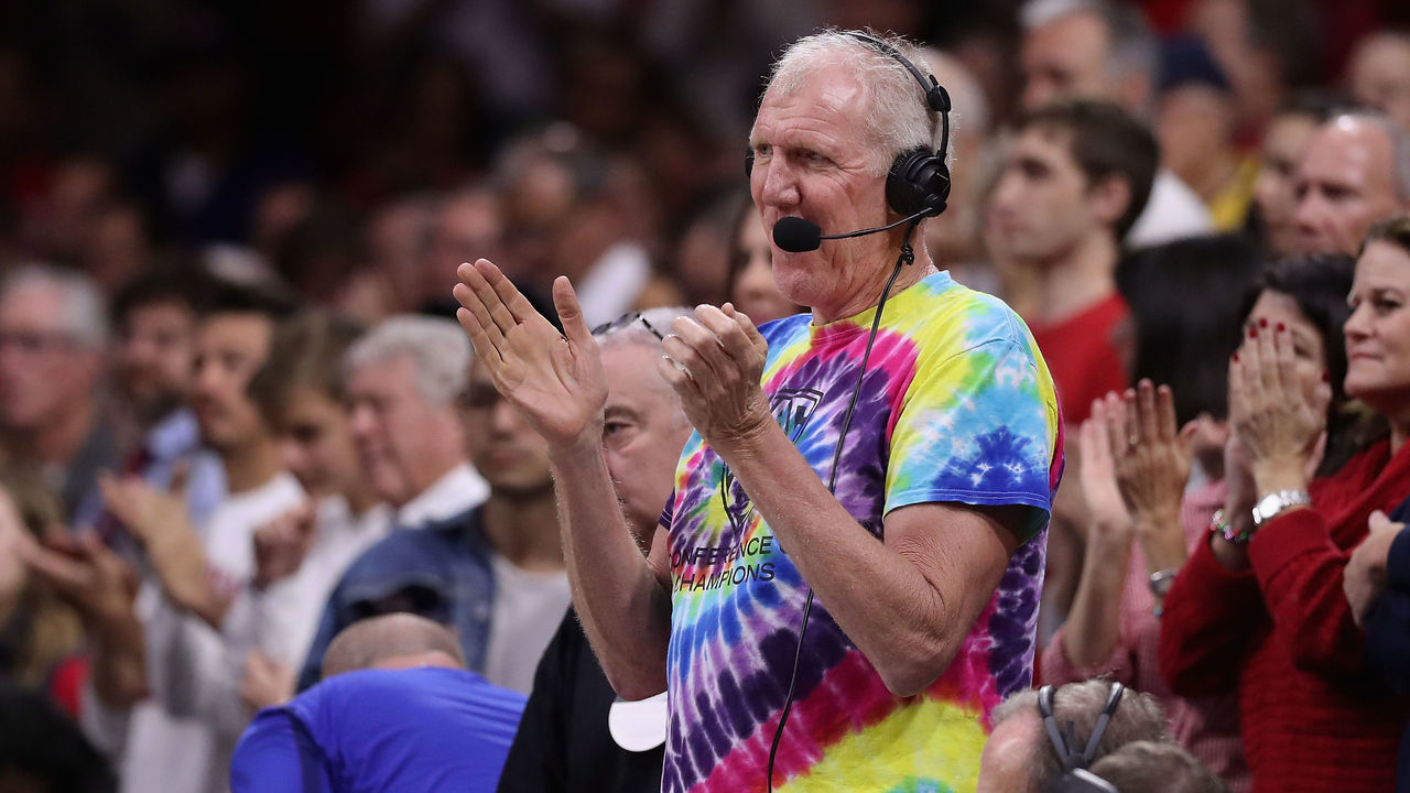 TUCSON, AZ - DECEMBER 20: Retired basketball player and television sportscaster, Bill Walton applauds during the first half of the college basketball game between the New Mexico Lobos and the Arizona Wildcats at McKale Center on December 20, 2016 in Tucson, Arizona.
