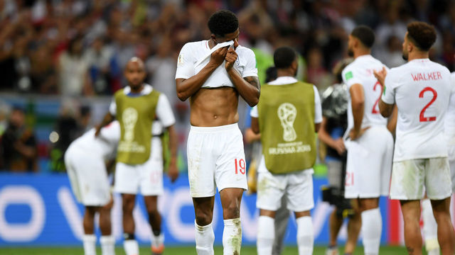 MOSCOW, RUSSIA - JULY 11: Marcus Rashford of England looks dejected after the 2018 FIFA World Cup Russia Semi Final match between England and Croatia at Luzhniki Stadium on July 11, 2018 in Moscow, Russia.