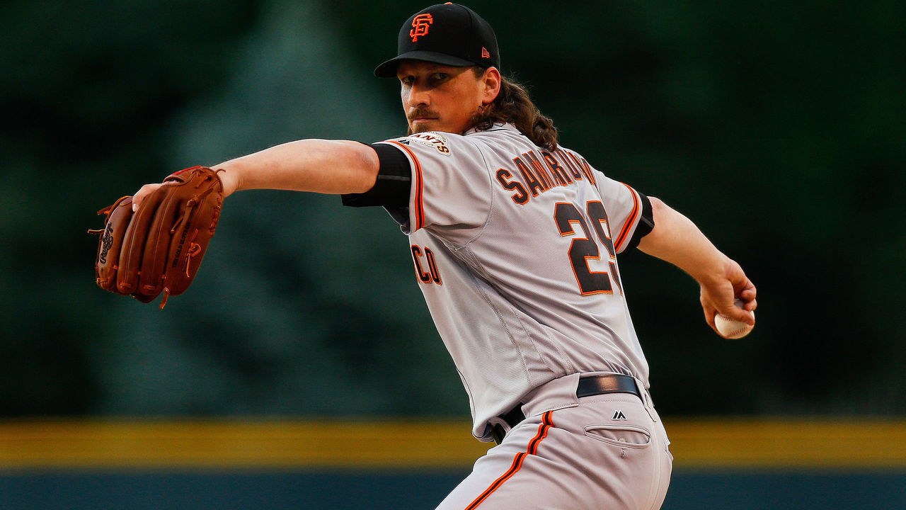 DENVER, CO - MAY 29: Starting pitcher Jeff Samardzija #29 of the San Francisco Giants delivers to home plate during the first inning against the Colorado Rockies at Coors Field on May 29, 2018 in Denver, Colorado.