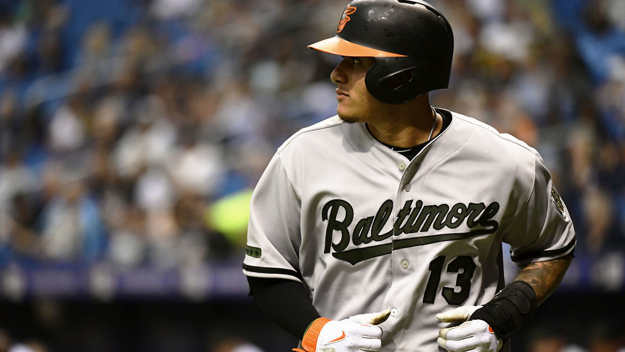 ST PETERSBURG, FL - MAY 26: Manny Machado #13 of the Baltimore Orioles scores in the seventh inning against the Tampa Bay Rays on May 26, 2018 at Tropicana Field in St Petersburg, Florida. The Rays won 5-1.