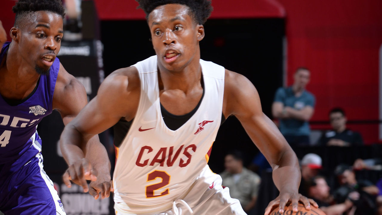 LAS VEGAS, NV - JULY 11: Collin Sexton #2 of the Cleveland Cavaliers handles the ball against the Sacramento Kings during the 2018 Las Vegas Summer League on July 11, 2018 at the Thomas & Mack Center in Las Vegas, Nevada. NOTE TO USER: User expressly acknowledges and agrees that, by downloading and/or using this Photograph, user is consenting to the terms and conditions of the Getty Images License Agreement. Mandatory Copyright Notice: Copyright 2018 NBAE
