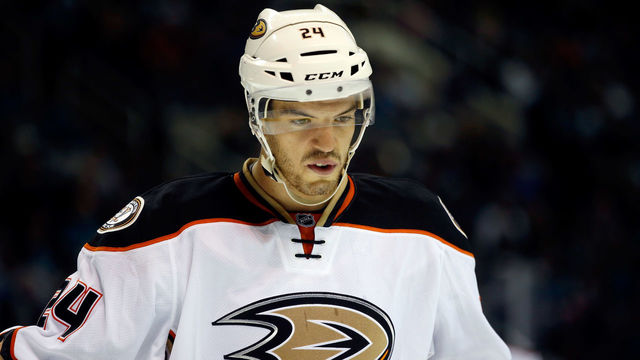 SAN JOSE, CA - OCTOBER 10: Simon Despres #24 of the Anaheim Ducks in action against the San Jose Sharks at SAP Center on October 10, 2015 in San Jose, California.