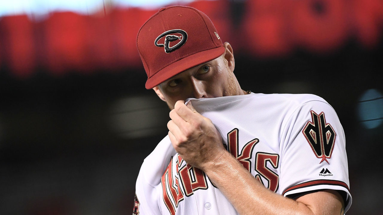 PHOENIX, AZ - JULY 05: Shelby Miller #26 of the Arizona Diamondbacks reacts after pitching the first inning of the MLB game against the San Diego Padres at Chase Field on July 5, 2018 in Phoenix, Arizona.