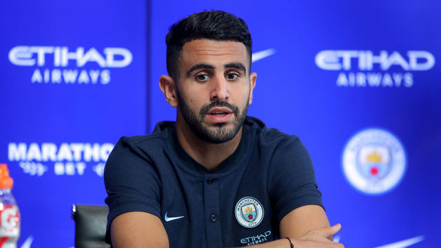 New Manchester City signing Riyad Mahrez during the press conference at the City Football Academy, Manchester.