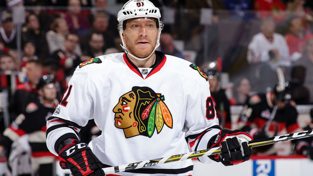OTTAWA, ON - MARCH 16: Playing in his 1300th career NHL game, Marian Hossa #81of the Chicago Blackhawks looks on against the Ottawa Senators at Canadian Tire Centre on March 16, 2017 in Ottawa, Ontario, Canada. *** Local Caption ***