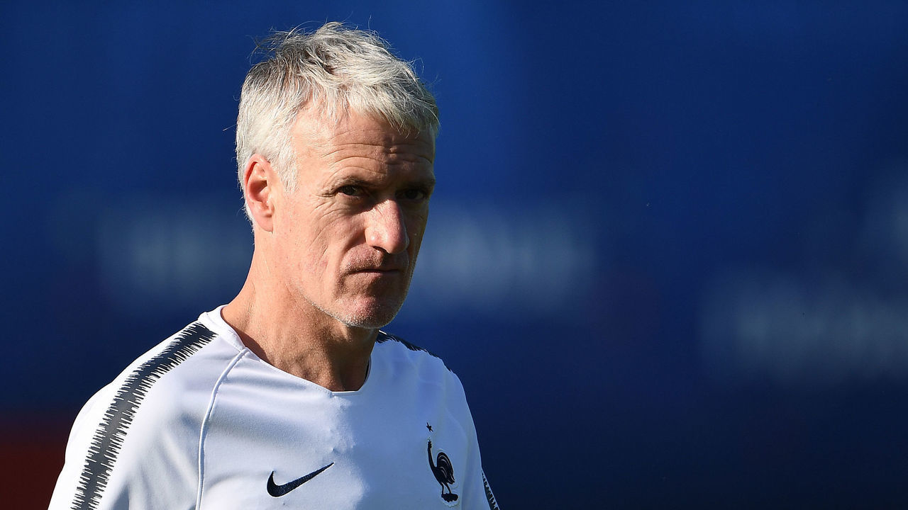 France's head coach Didier Deschamps looks on during a training session at the Glebovets stadium in Istra, some 70 km west of Moscow on July 12, 2018, ahead of their Russia 2018 World Cup final football match against Croatia.