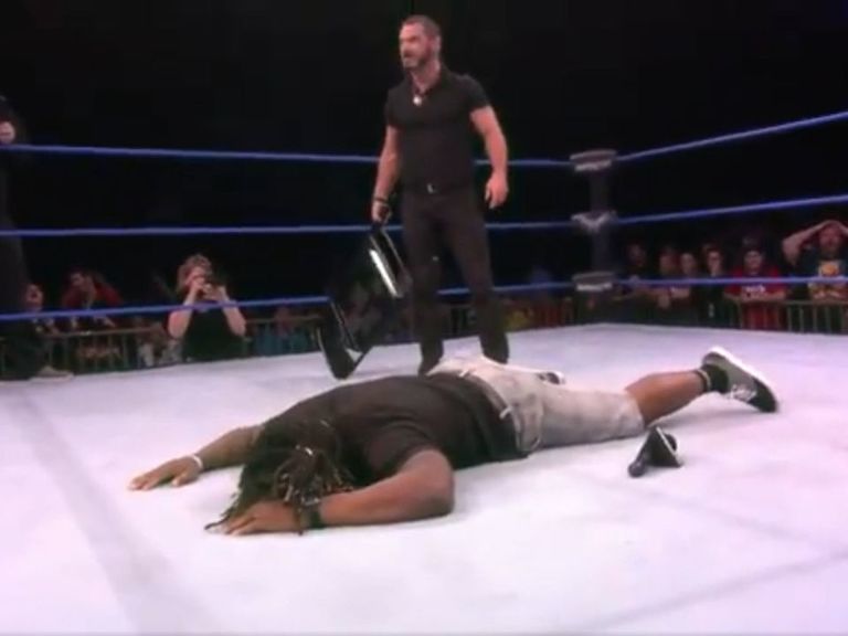 Watch DeAngelo Williams hit with steel chair in pro wrestling return