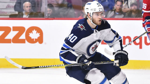 MONTREAL, QC - APRIL 03: Joel Armia #40 of the Winnipeg Jets skates against the Montreal Canadiens during the NHL game at the Bell Centre on April 3, 2018 in Montreal, Quebec, Canada. The Winnipeg Jets defeated the Montreal Canadiens 5-4 in overtime.