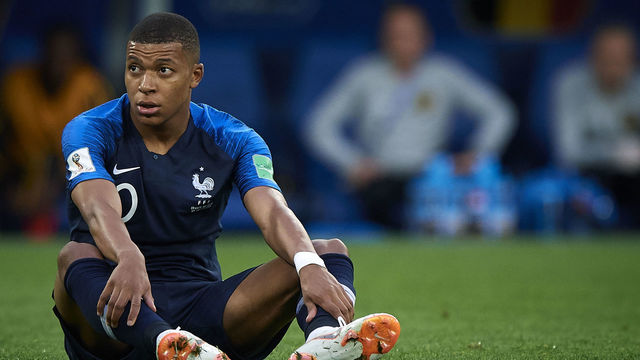 SAINT PETERSBURG, RUSSIA - JULY 10: Kylian Mbappe of France looks on during the 2018 FIFA World Cup Russia Semi Final match between Belgium and France at Saint Petersburg Stadium on July 10, 2018 in Saint Petersburg, Russia.