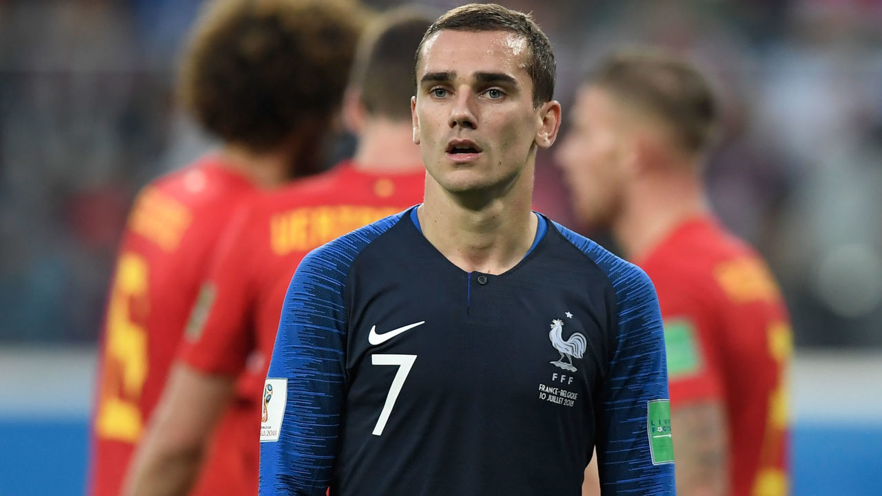 France's forward Antoine Griezmann looks on during the Russia 2018 World Cup semi-final football match between France and Belgium at the Saint Petersburg Stadium in Saint Petersburg on July 10, 2018.