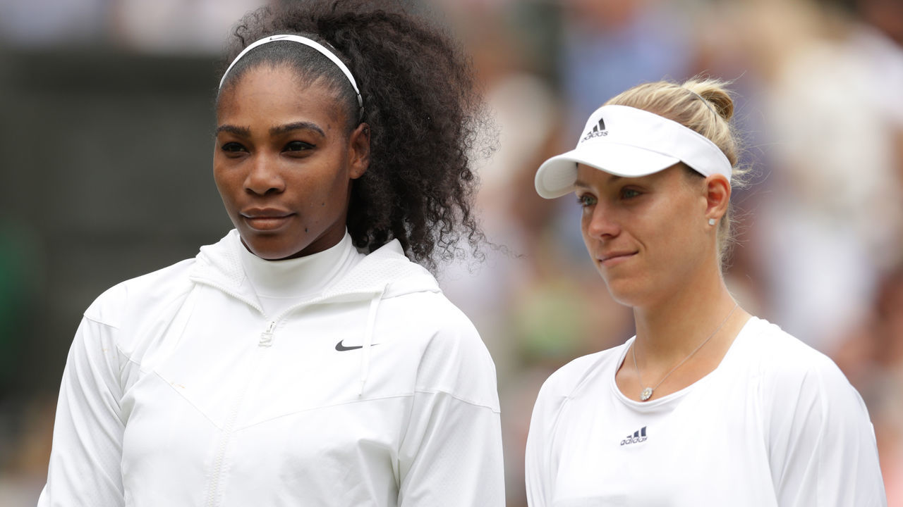 LONDON, ENGLAND - JULY 09: Serena Williams of The United States and Angelique Kerber of Germany looks on prior to The Ladies Singles Final on day twelve of the Wimbledon Lawn Tennis Championships at the All England Lawn Tennis and Croquet Club on July 9, 2016 in London, England.
