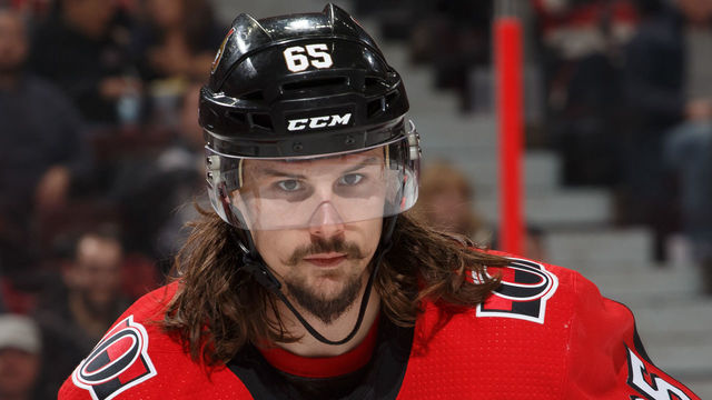 OTTAWA, ON - APRIL 2: Erik Karlsson #65 of the Ottawa Senators skates against the Winnipeg Jets at Canadian Tire Centre on April 2, 2018 in Ottawa, Ontario, Canada.