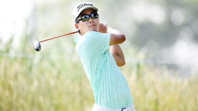 SILVIS, IL - JULY 13: Michael Kim hits his tee shot on the 11th hole during the second round of the John Deere Classic at TPC Deere Run on July 13, 2018 in Silvis, Illinois.