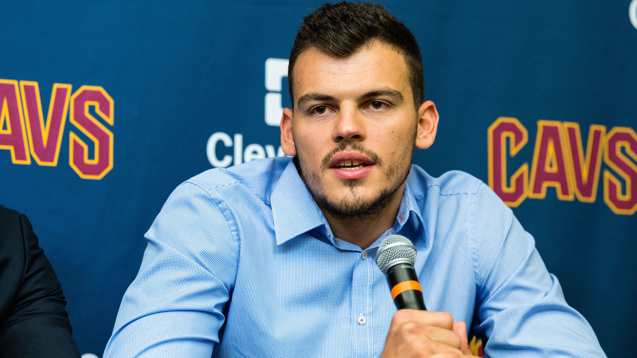 INDEPENDENCE, OH - SEPTEMBER 7: Cleveland Cavaliers player Ante Zizic answers questions during his introductory press conference at Cleveland Clinic Courts on September 7, 2017 in Independence, Ohio. NOTE TO USER: User expressly acknowledges and agrees that, by downloading and or using this photograph, User is consenting to the terms and conditions of the Getty Images License Agreement.