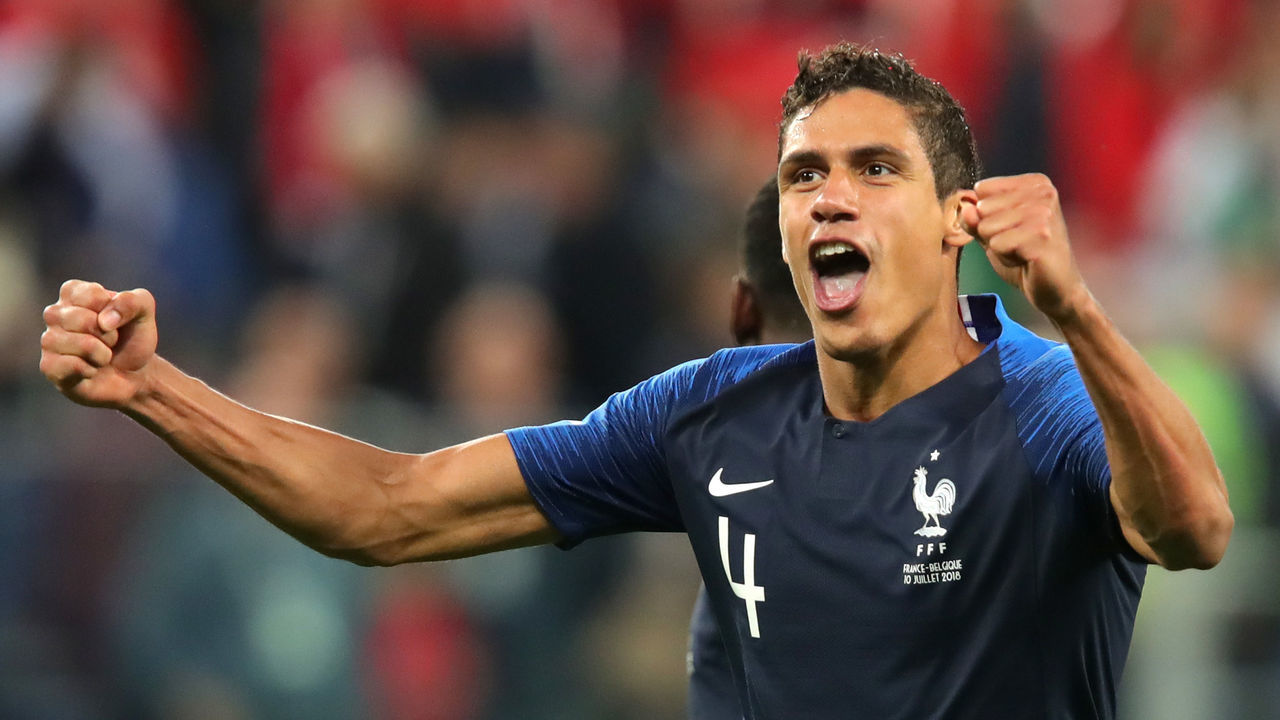 SAINT PETERSBURG, RUSSIA - JULY 10: Raphael Varane of France celebrates following his sides victory in the 2018 FIFA World Cup Russia Semi Final match between Belgium and France at Saint Petersburg Stadium on July 10, 2018 in Saint Petersburg, Russia.