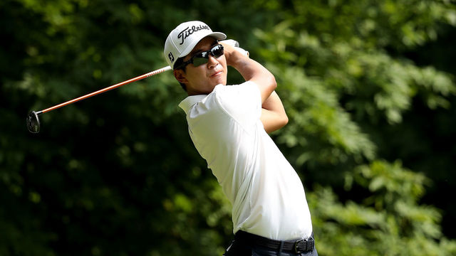 SILVIS, IL - JULY 14: Michael Kim hits a tee shot on the sixth tee during the third round of the John Deere Classic at TPC Deere Run on July 14, 2018 in Silvis, Illinois.