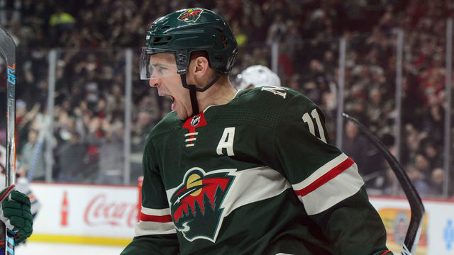 ST PAUL, MN - APRIL 2: Zach Parise #11 of the Minnesota Wild celebrates scoring a goal against the Edmonton Oilers during the game on April 2, 2018 at Xcel Energy Center in St Paul, Minnesota. The Wild defeated the Oilers 3-0.
