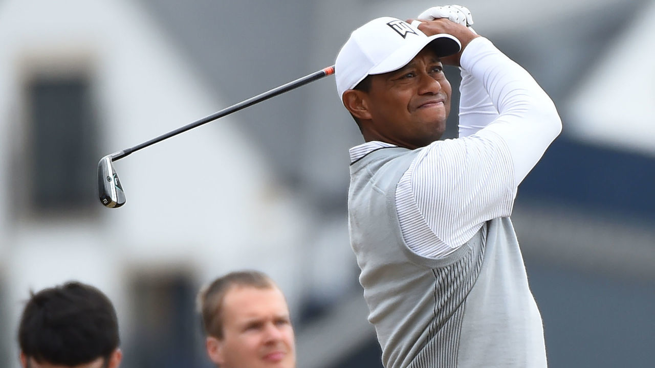 US golfer Tiger Woods tees off from the second during the first practice session at The 147th Open Championship at Carnoustie, Scotland on July 15, 2018.