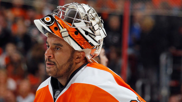 PHILADELPHIA, PA - NOVEMBER 21: Ray Emery #29 of the Philadelphia Flyers skates against the Buffalo Sabres at the Wells Fargo Center on November 21, 2013 in Philadelphia, Pennsylvania. The Flyers defeated the Sabres 4-1.